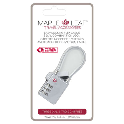 Maple Leaf Easy Locking Flex Cable 3 Dial Combination Lock Silver