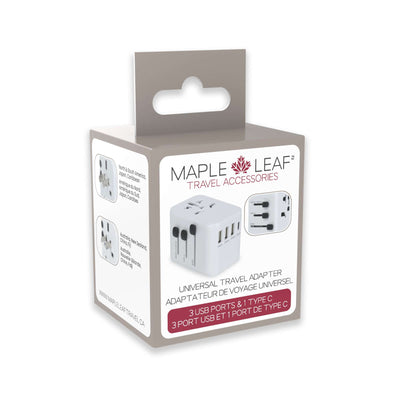 Maple Leaf Universal Travel Adaptor With 4 Usb Ports White